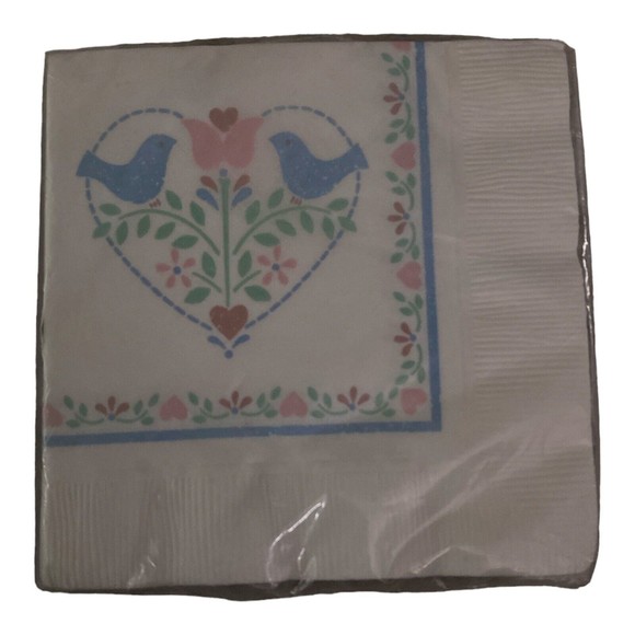 Other - Vintage Hallmark Bird Floral Heart Napkins (16) Blue Pink Green Red *New